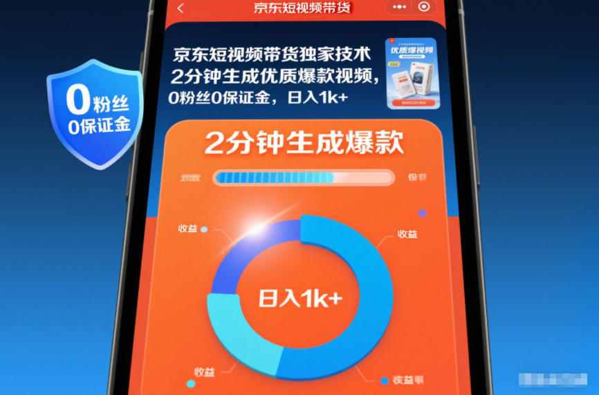 京东短视频带货独家技术，2分钟生成一条优质爆款视频，0粉丝0保证金，日入1k+【揭秘】-立业有术