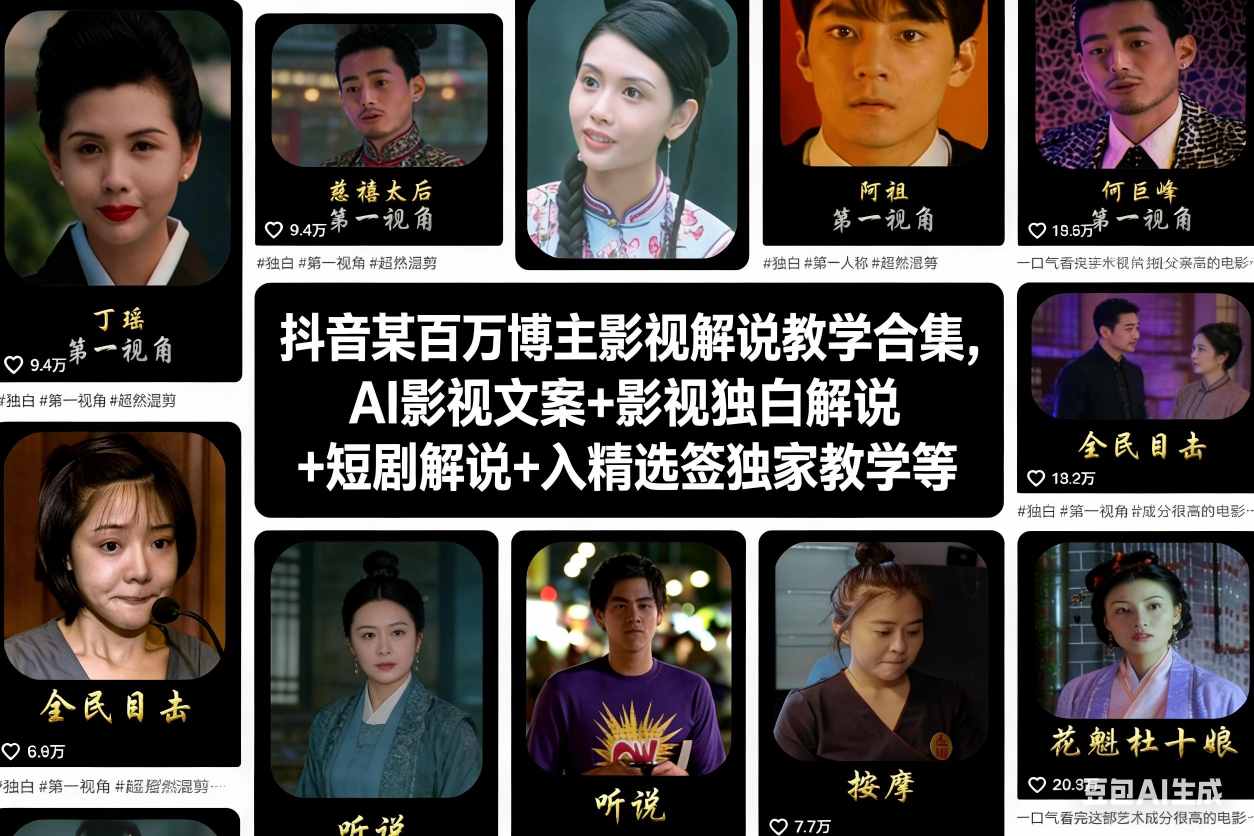 抖音某百万博主影视解说教学合集，AI影视文案+影视独白解说+短剧解说+入精选签独家教学等-立业有术
