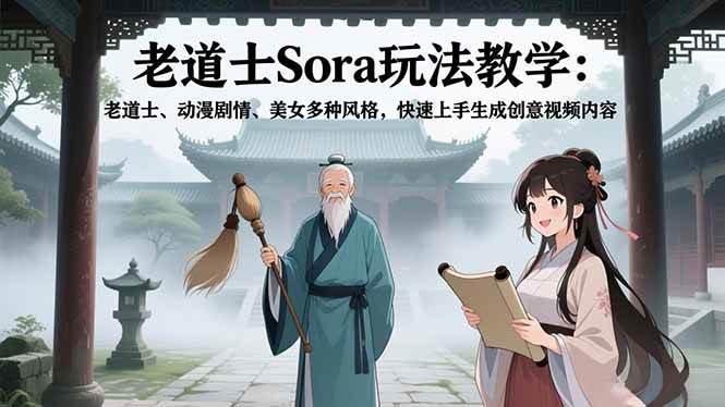 （16862期）老道士Sora玩法教学：老道士、动漫剧情、美女多种风格，快速上手生成创意视频内容-立业有术