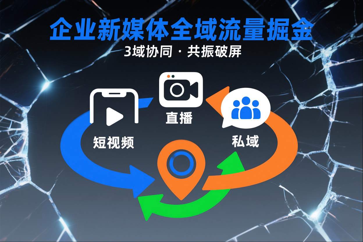 短视频全域商业模式，企业新媒体全域流量掘金，3域协同，共振破屏，短视频-直播-私域-地域-立业有术