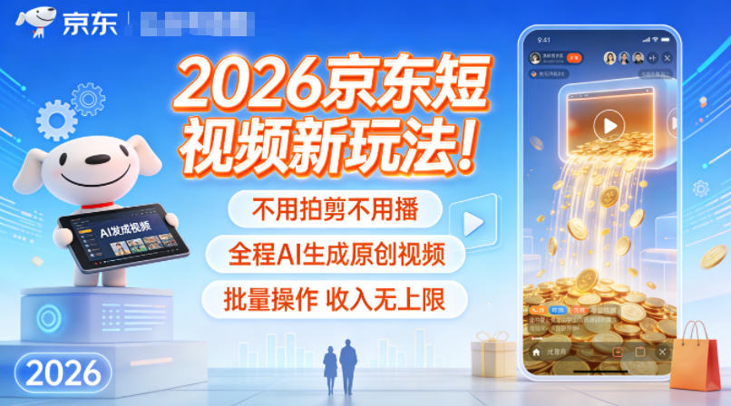 2026京东短视频新玩法！不用拍剪不用播，全程AI生成原创视频，批量操作收入无上限-立业有术