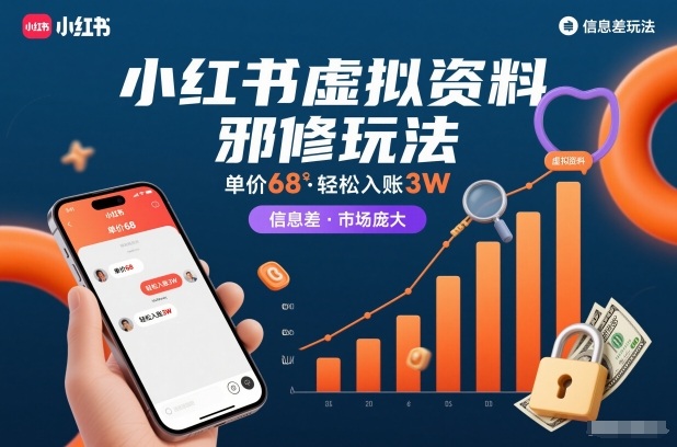 小红书虚拟资料邪修玩法，单价68，轻松入账3W，信息差玩法，市场庞大-立业有术