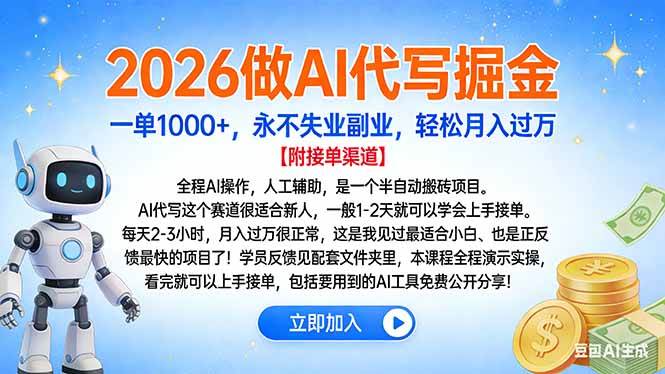 （16924期）2026做AI代写掘金，一单1000+，永不失业副业，轻松月入过万-立业有术