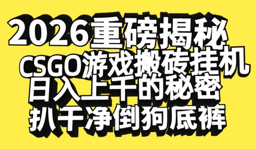 2026开年重磅解密，CSGO游戏搬砖挂机日入上千的秘密，把倒狗的底裤扒干-立业有术