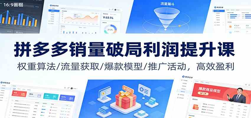 拼多多销量破局利润提升课：权重算法/流量获取/爆款模型/推广活动，高效盈利-立业有术