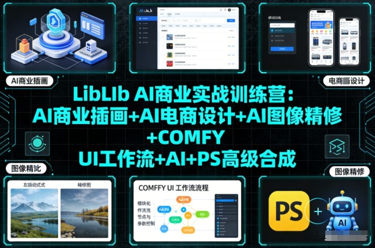 LibLIb AI商业实战训练营：AI商业插画+AI电商设计+AI图像精修+COMFY UI工作流+AI+PS高级合成-立业有术