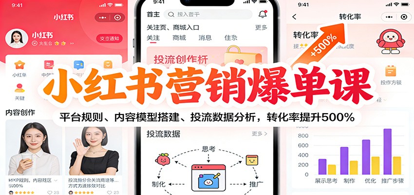 小红书营销爆单课：平台规则、内容模型搭建、投流数据分析，转化率提升500%-立业有术