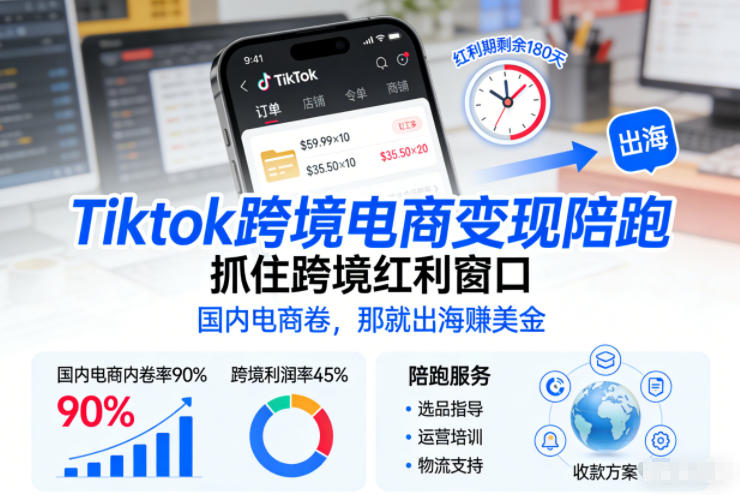 Tiktok跨境电商变现陪跑，抓住跨境红利窗口，国内电商卷，那就出海賺美金-立业有术