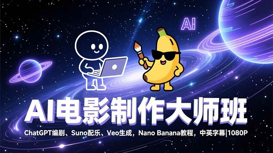 （17011期）AI电影制作大师班：ChatGPT编剧、Suno配乐、Veo生成，Nano Banana教程，中英字幕|1080P-立业有术
