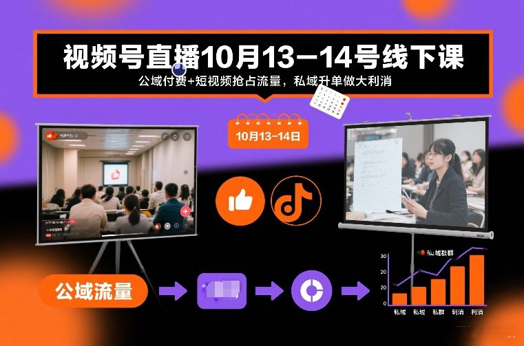 视频号直播10月13-14号线下课，公域付费+短视频抢占流量，私域升单做大利消-立业有术
