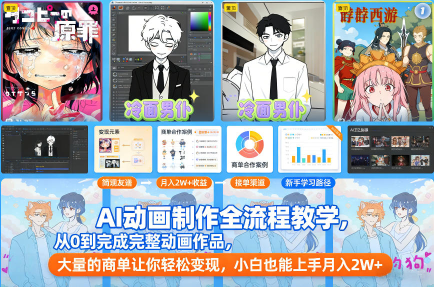 AI动画制作全流程教学，从0到完成完整动画作品，大量的商单让你轻松变现，小白也能上手月入2W+-立业有术