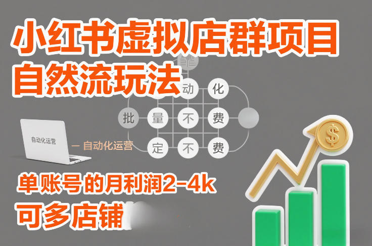 小红书虚拟店群项目，自然流玩法，批量自动化，稳定不费号，单账号的月利润2-4k，可多店矩阵-立业有术