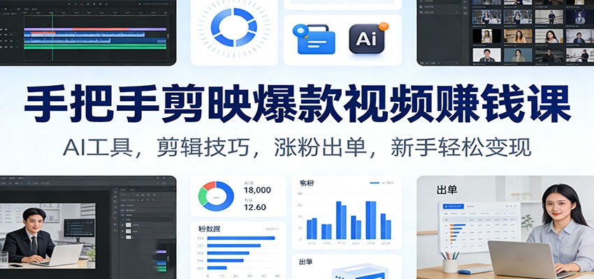 手把手剪映爆款视频赚钱课：AI工具，剪辑技巧，涨粉出单，新手轻松变现-立业有术