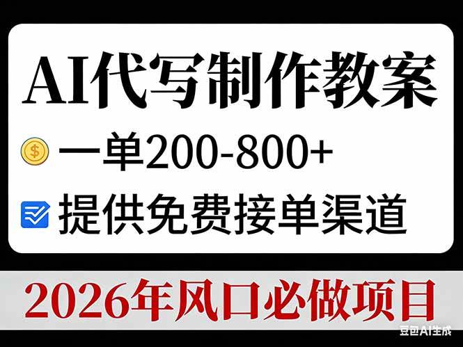（17096期）AI代写制作教案，一单200-800+，提供免费接单渠道，2026年风口必做项目-立业有术