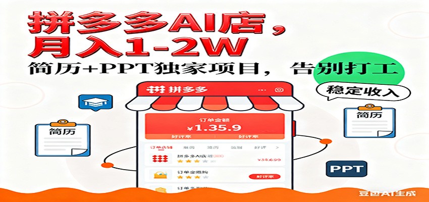 【独家】拼多多虚拟店，AI简历+PPT，单店月稳定1-2W，未来AI服务风口项目！-立业有术