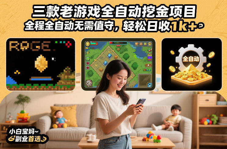 三款老游戏全自动挖金项目，全程全自动无需值守，轻松日收1k+，小白宝妈副业首选【揭秘】-立业有术