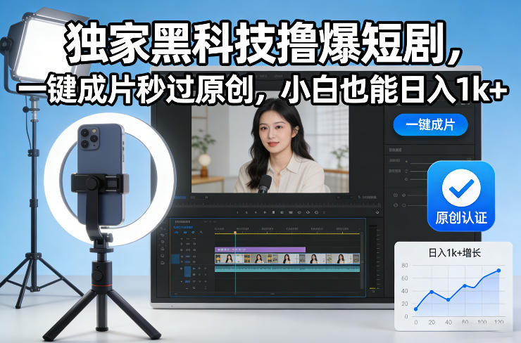 独家黑科技撸爆短剧，一键成片秒过原创，小白也能日入1k+【揭秘】-立业有术