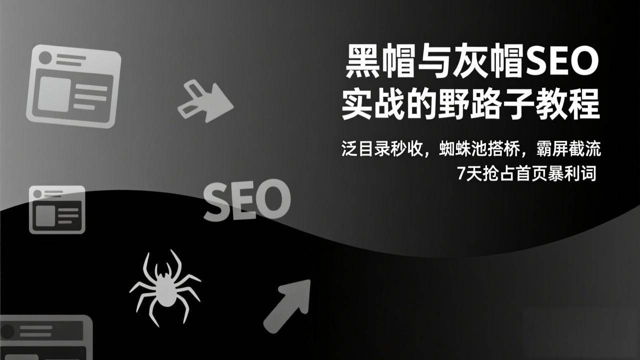 （17125期）黑帽与灰帽SEO实战的野路子教程：泛目录秒收，蜘蛛池搭桥，霸屏截流，7天抢占首页暴利词-立业有术