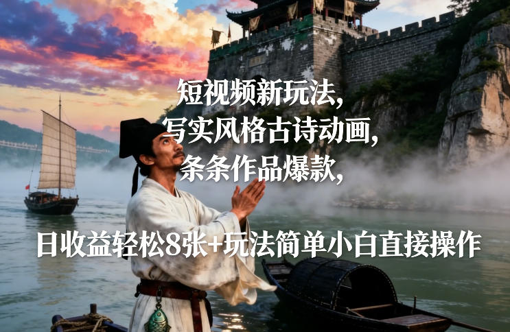 短视频新玩法，写实风格古诗动画，条条作品爆款，日收益轻松8张+玩法简单小白直接操作-立业有术
