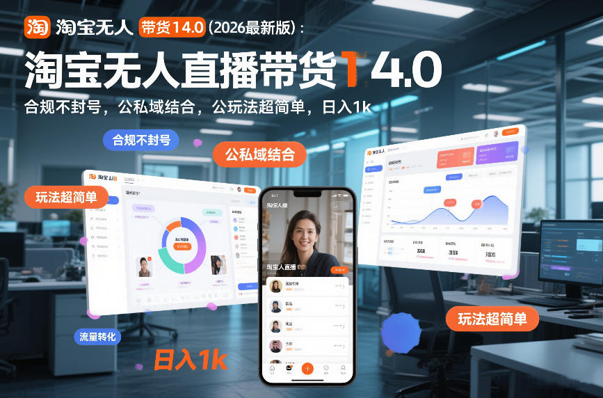 淘宝无人直播带货14.0（2026最新版）：合规不封号，公私域结合，玩法超简单，日入1k+【揭秘】-立业有术