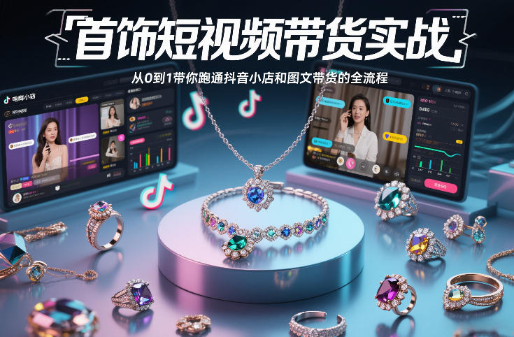 首饰短视频带货实战，从0到1带你跑通抖音小店和图文带货的全流程-立业有术