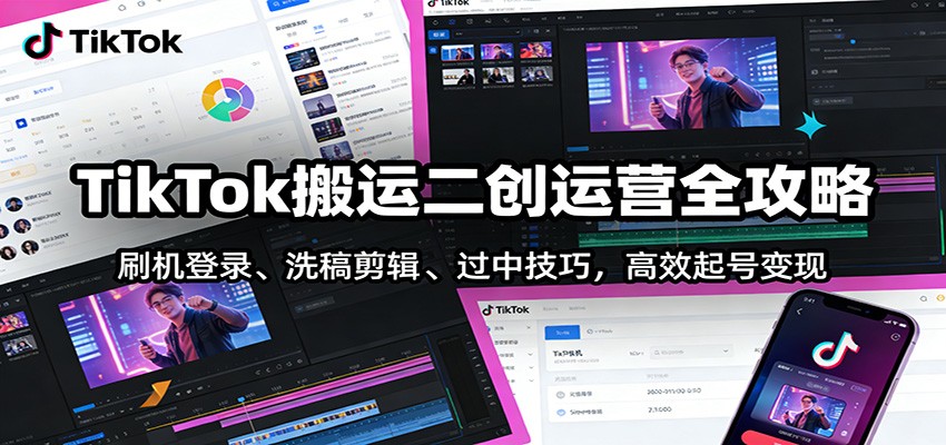 TikTok搬运二创运营全攻略：刷机登录、洗稿剪辑 、过中技巧，高效起号变现-立业有术