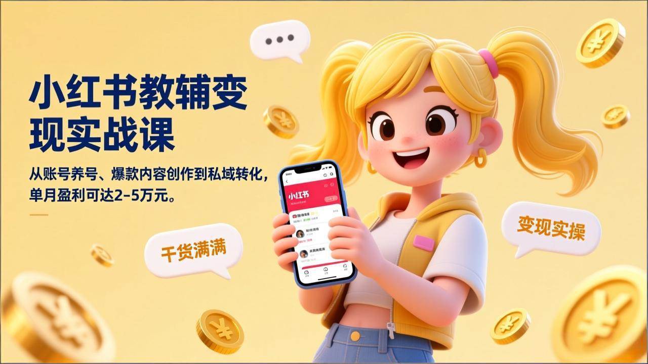 （17334期）小红书教辅变现实战课，从账号养号、爆款内容创作到私域转化，单月盈利可达2-5万元-立业有术