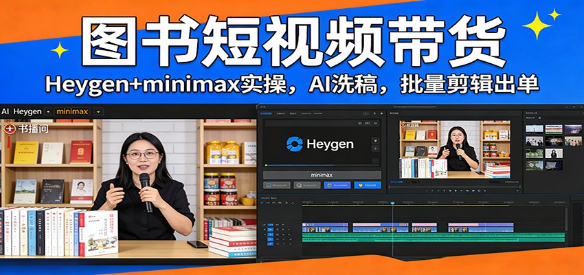 图书短视频带货：Heygen+minimax实操，AI洗稿 ，批量剪辑出单-立业有术