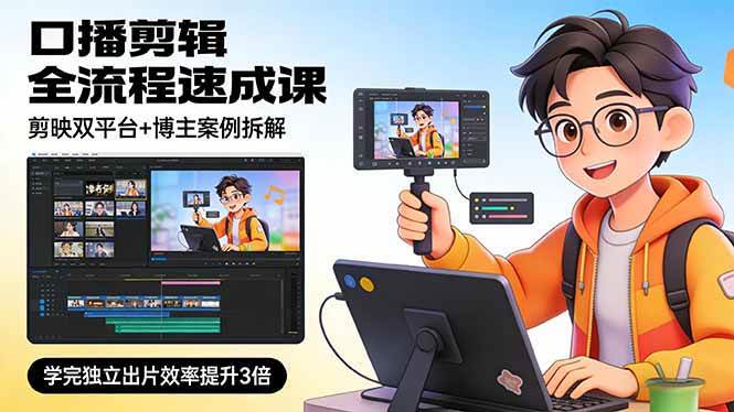 （17420期）口播剪辑全流程速成课，剪映双平台+博主案例拆解，学完独立出片效率提升3倍-立业有术