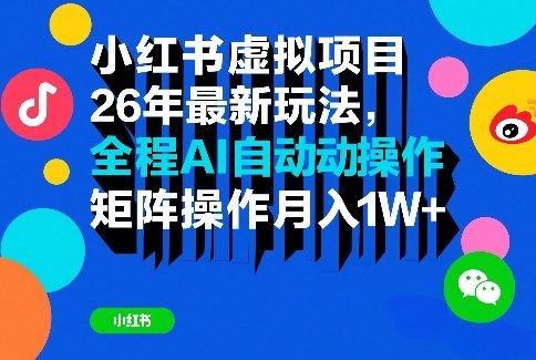 小红书虚拟项目26年最新玩法，全程AI自动操作，矩阵操作月入1W＋【揭秘】-立业有术