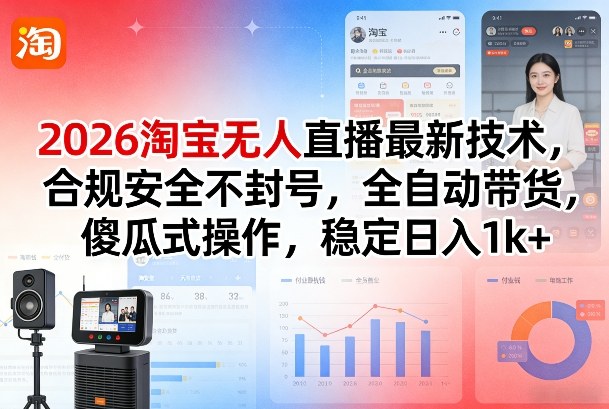 2026淘宝无人直播最新技术，合规安全不封号，全自动带货，傻瓜式操作，稳定日入1k+【揭秘】-立业有术