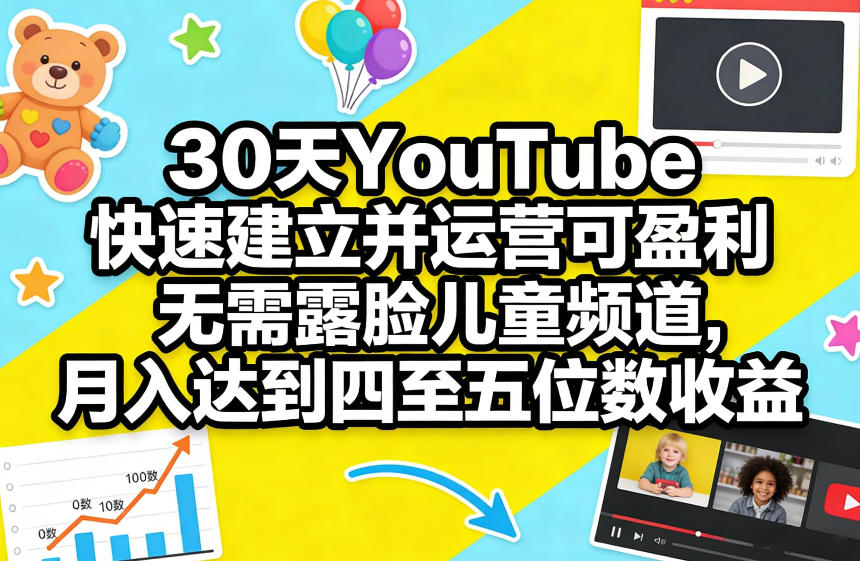 30天YouTube快速建立并运营可盈利无需露脸儿童频道，月入达到四至五位数收益-立业有术