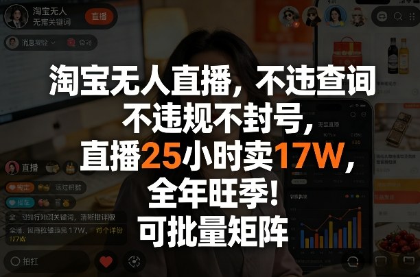淘宝无人直播，不违规不封号，直播25小时卖17W，全年旺季！可批量矩阵【揭秘】-立业有术