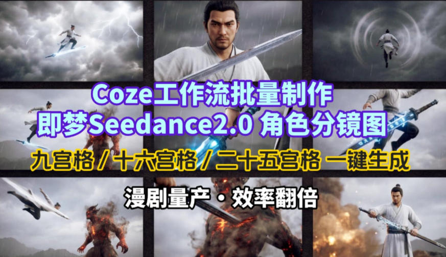 Coze工作流批量制作即梦Seedance2.0角色分镜图，九宫格-十六宫格-二十五宫格一键生成，漫剧量产，效率翻倍-立业有术