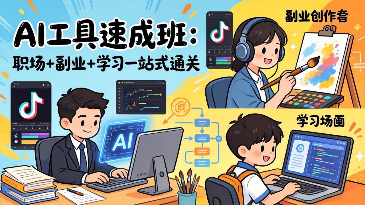 （17650期）AI工具速成班：职场+副业+学习一站式通关，20+爆款类型+剪映技巧+抖音算法，0基础快速上手-立业有术