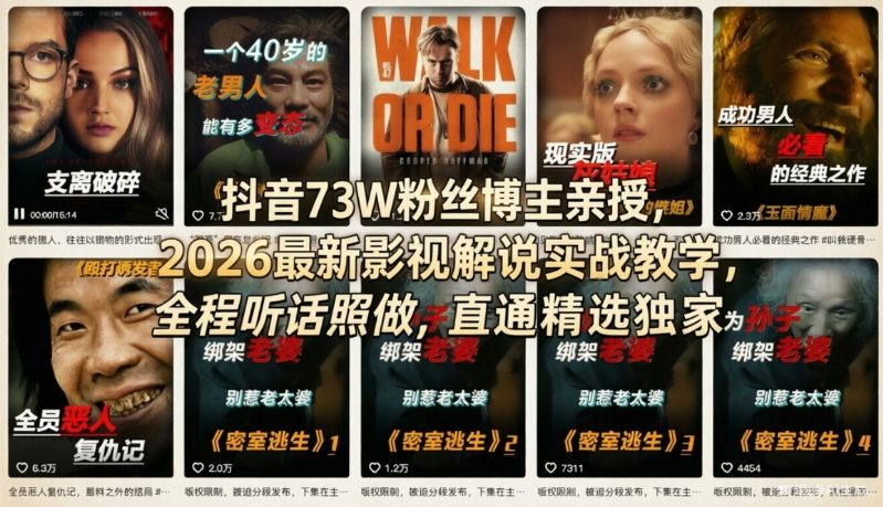抖音73W粉丝博主亲授，2026最新影视解说实战教学，全程听话照做，直通精选独家-立业有术