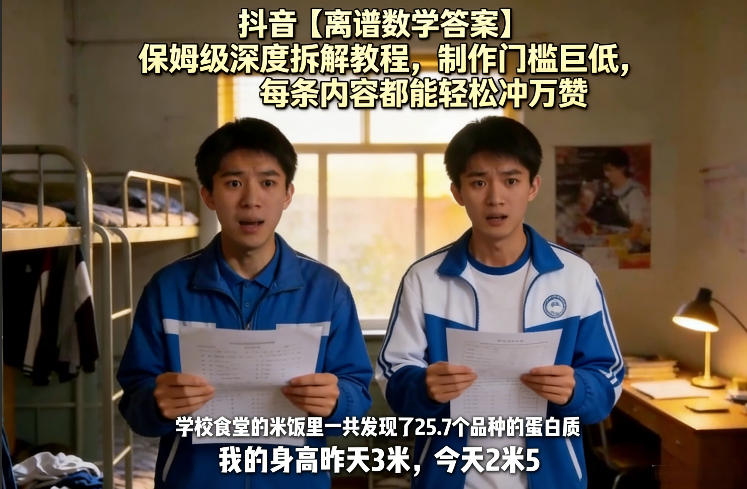 抖音【离谱数学答案】保姆级深度拆解教程，制作门槛巨低，每条内容都能轻松冲万赞，附详细步骤-立业有术