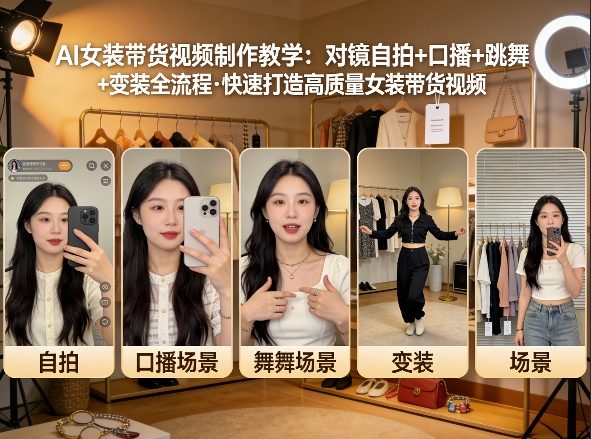 AI女装带货视频制作教学，对镜自拍、口播、跳舞、变装全流程，快速打造高质量女装带货视频-立业有术