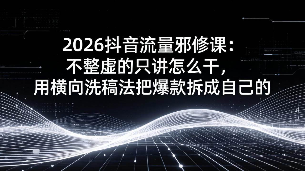 （17725期）2026抖音流量邪修课：不整虚的只讲怎么干，用横向洗稿法把爆款拆成自己的-立业有术
