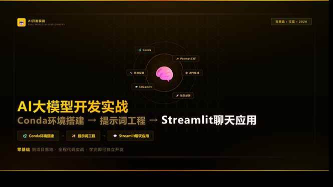 （17723期）AI大模型开发实战：Conda环境搭建→提示词工程→Streamlit聊天应用，零基础到项目落地-立业有术