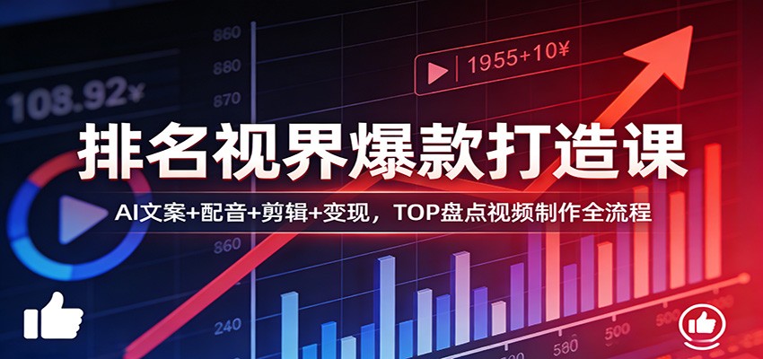 排名视界爆款打造课：AI文案+配音+剪辑+变现，TOP盘点视频制作全流程-立业有术
