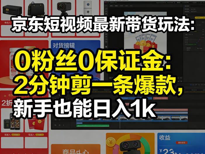 京东短视频最新带货玩法，0粉丝0保证金，2分钟剪一条爆款，新手也能日入1k+【揭秘】-立业有术